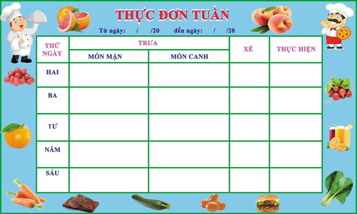 BẢNG THỰC ĐƠN TREO TƯỜNG