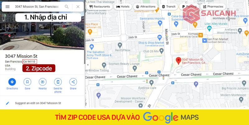 Tìm Zip code cac bang cua My trên Google Maps