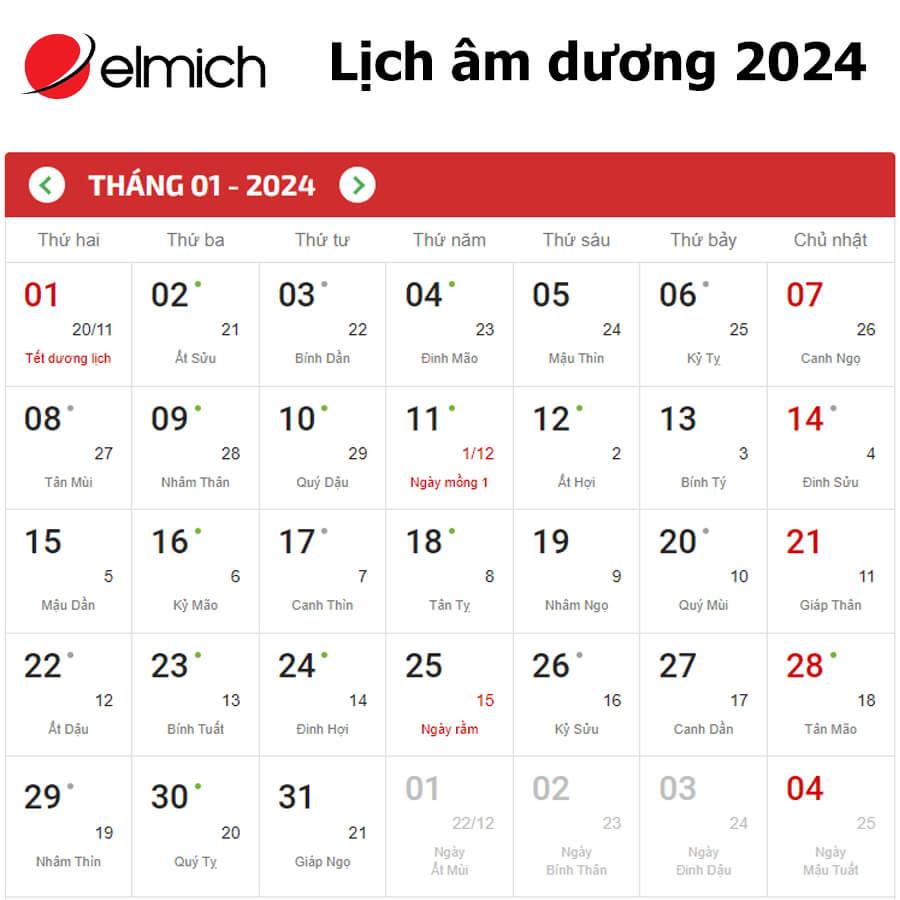 Xem Lịch âm, lịch dương năm 2024 – Lịch âm dương 2024