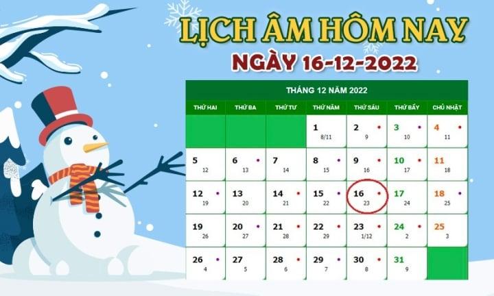 Lịch âm 16/12 - Tra cứu lịch âm hôm nay thứ 6 ngày 16/12/2022 - 1