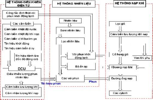 Sơ đồ khối của hệ thống phun xăng điện tử