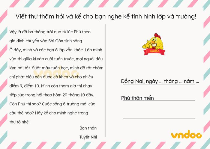 Viết thư gửi một bạn ở trường khác để thăm hỏi và kể về tình hình lớp và trường em