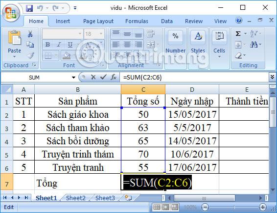 Nhấn chọn chức năng AutoSum