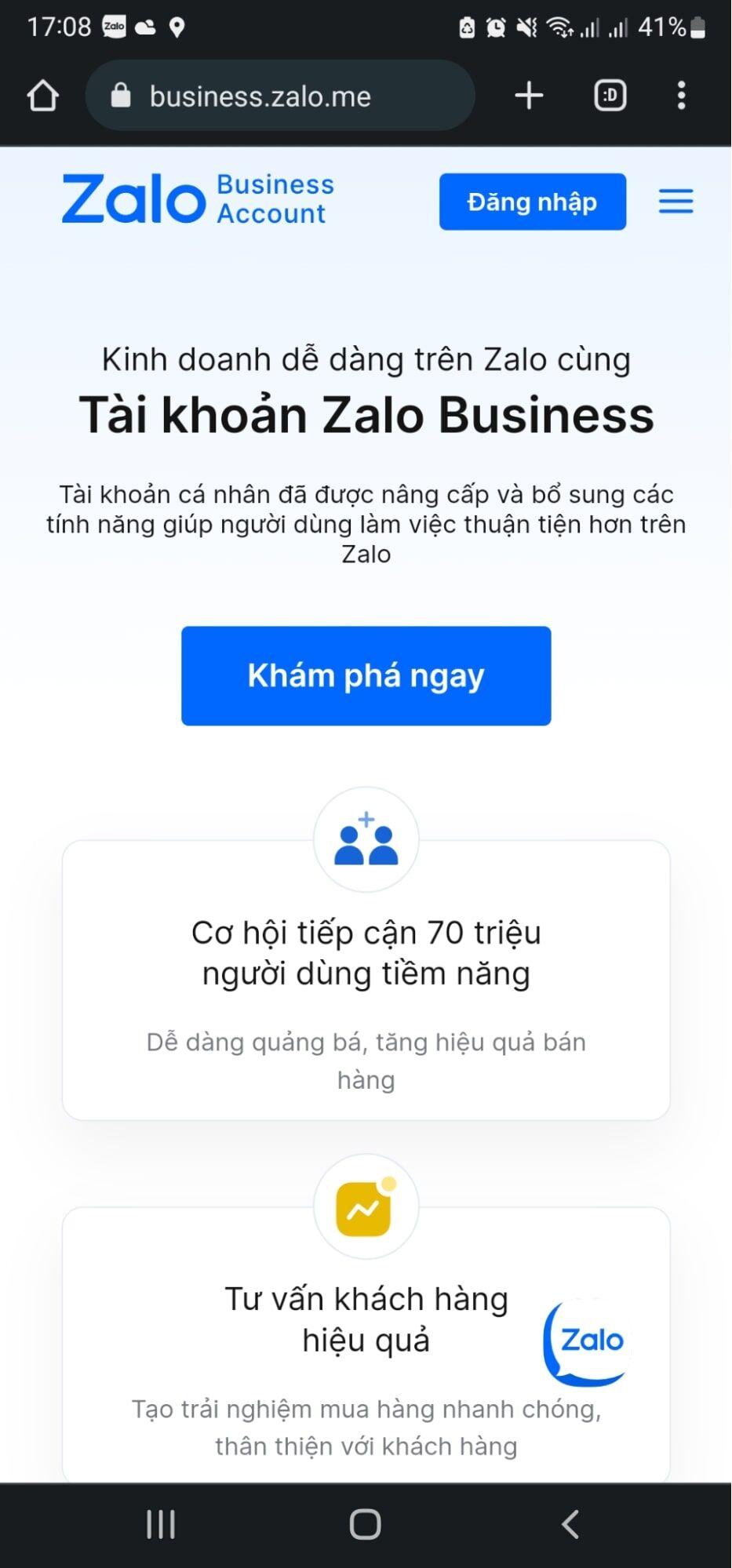 Truy cập https://business.zalo.me/