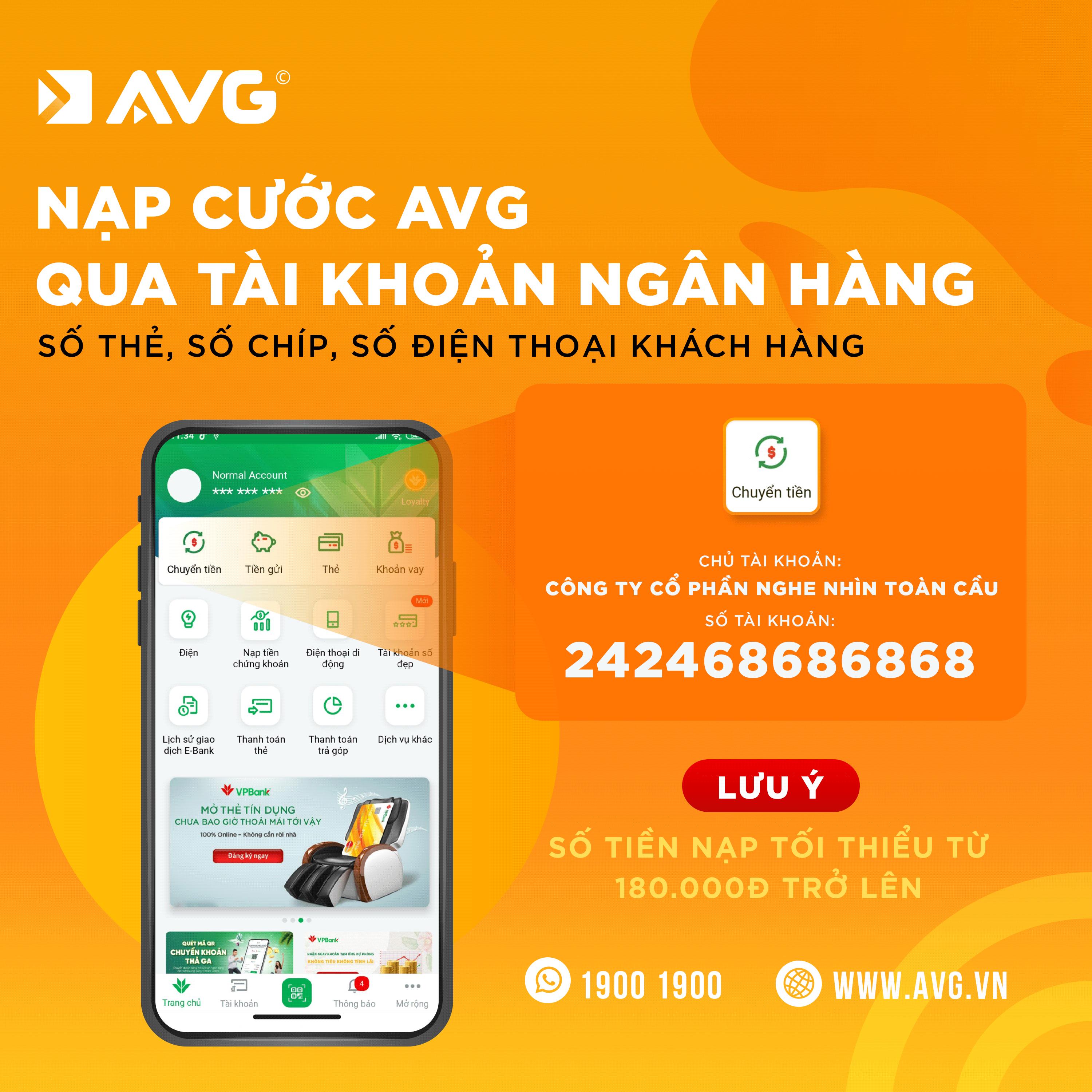 NẠP CƯỚC TRUYỀN HÌNH AVG QUA TÀI KHOẢN NGÂN HÀNG