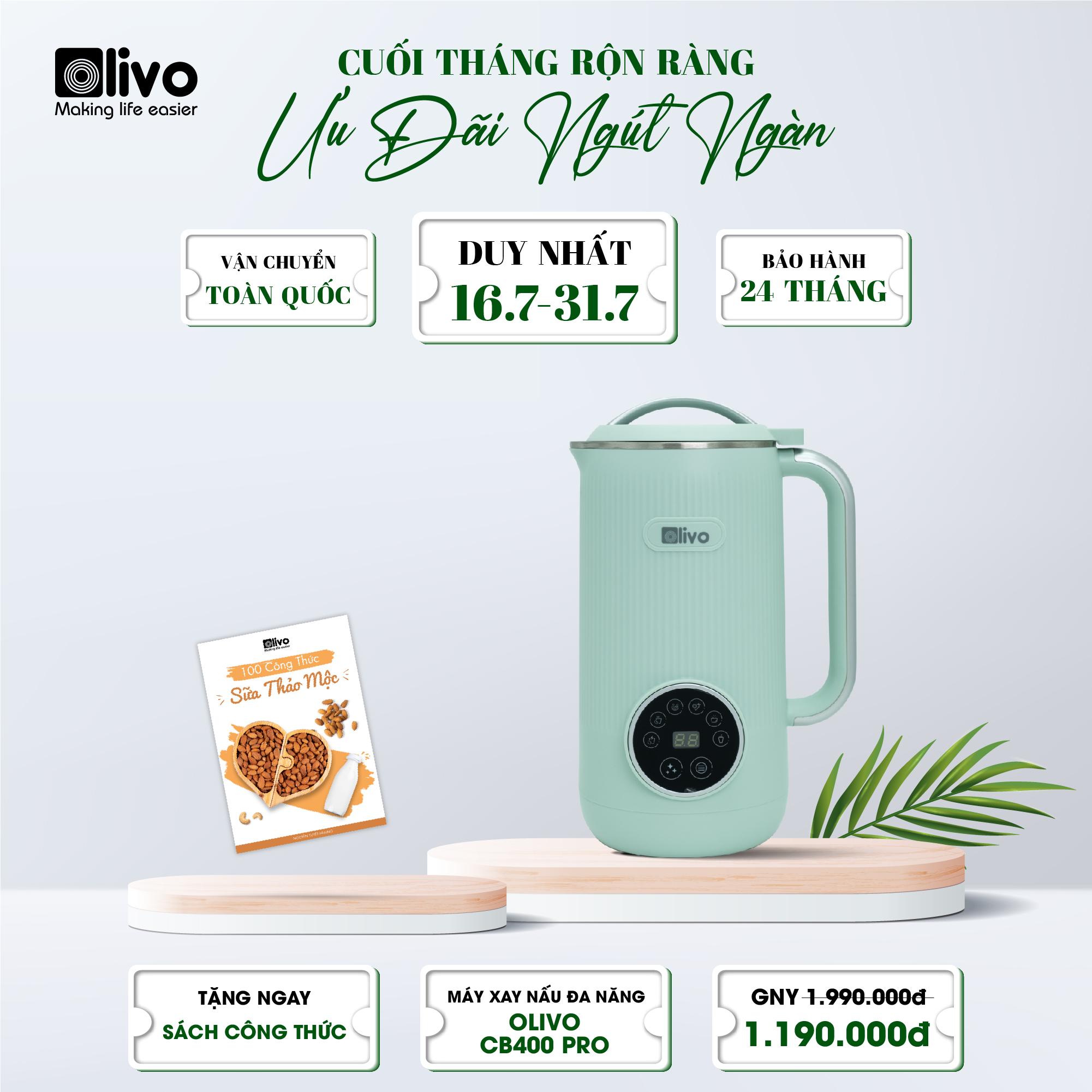 Máy Làm Sữa Hạt Mini OLIVO CB400 Pro- Chống Trào Tuyệt Đối -Xay Siêu Mịn – Độ Ồn Thấp Nhất – Màn Cảm Ứng – Vật Liệu Cao Cấp – Dung Tích 600ML