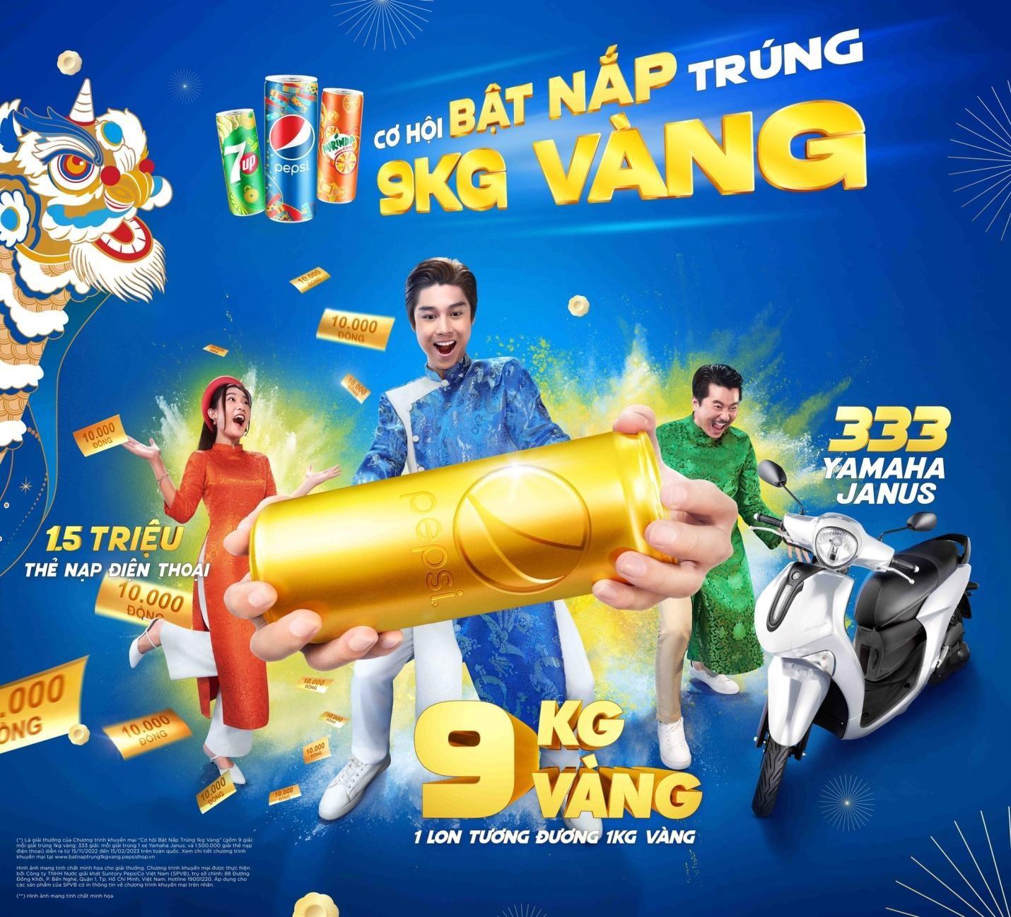 Cơ hội trúng vàng khi bật nắp Pepsi, 7UP và Mirinda