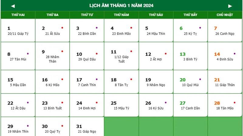 Lịch âm tháng 1: Xem ngày tốt và ngày lễ lớn