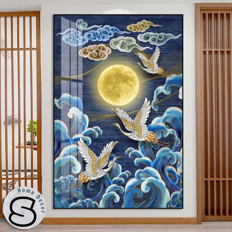 Tranh Hạc Bay Trong Mây