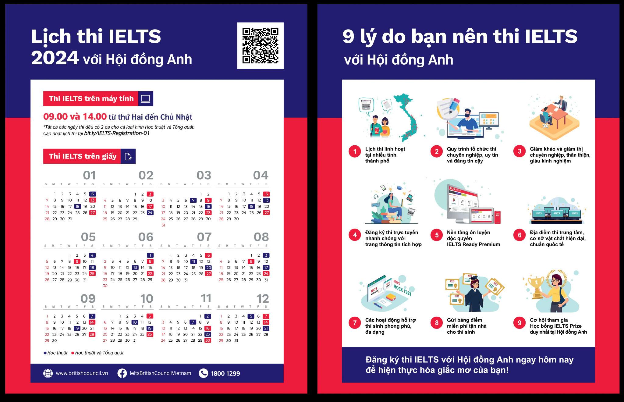 Lịch thi IELTS 2024, địa điểm và lệ phí thi tại BC & IDP