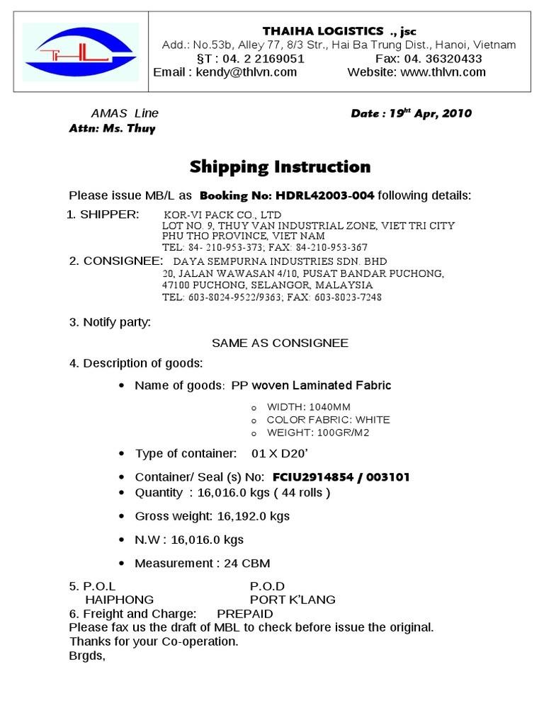 SI (Shipping Instruction) trong xuất nhập khẩu là gì?