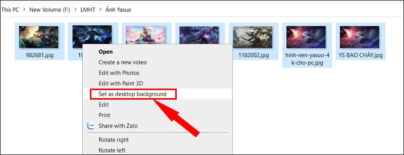 Chọn Set as desktop background