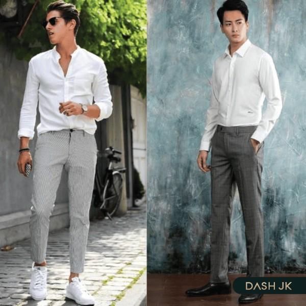 Quần tây màu xám phối với áo gì để tăng thêm vẻ lịch lãm?