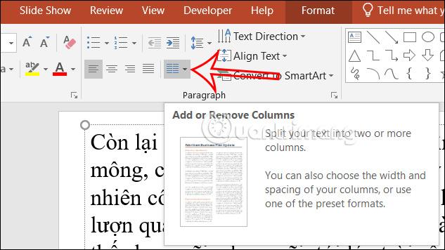 Cách chia văn bản thành 2 cột trong PowerPoint