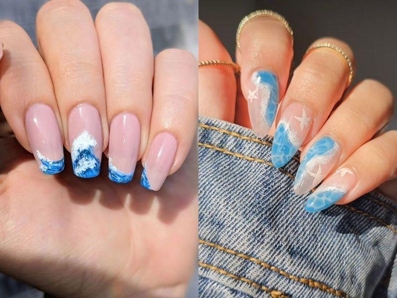 Mẫu nail đi biển vẽ sóng biển