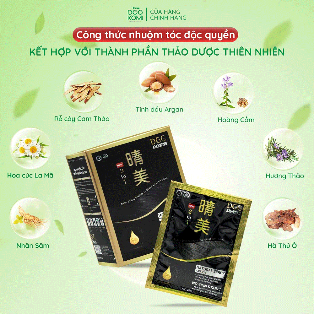 thành phần của dầu gội nhuộm tóc Komi dạng gói