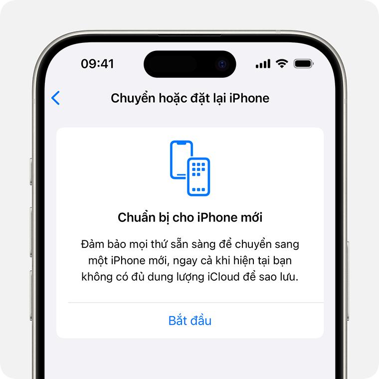iPhone hiển thị màn hình Chuẩn bị cho iPhone mới