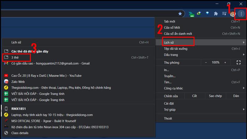 khôi phục các tab đang mở Chrome