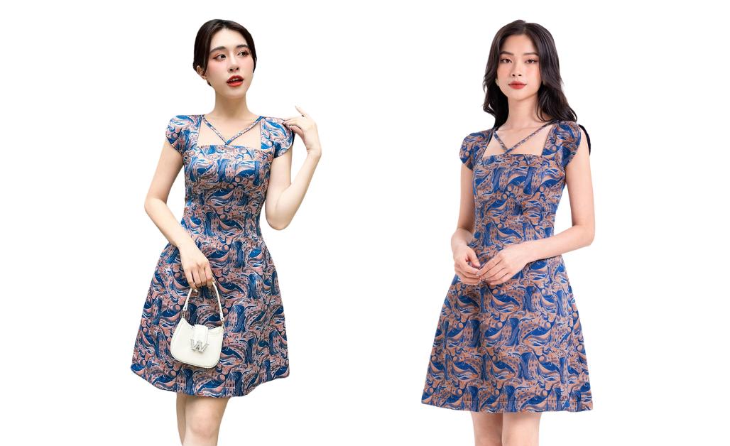 Đầm vải Tafta dáng xòe tạo sự thoải mái, dễ dàng di chuyển,