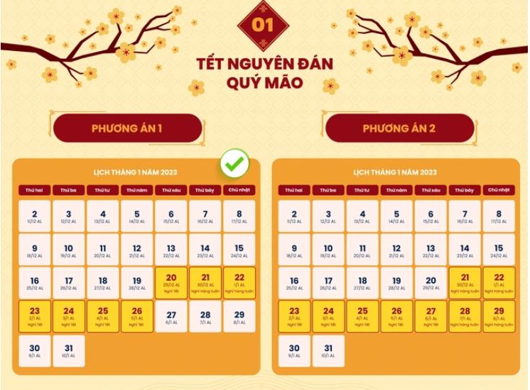 Lịch nghỉ Tết Nguyên Đán Quý Mão 2023 chính thức
