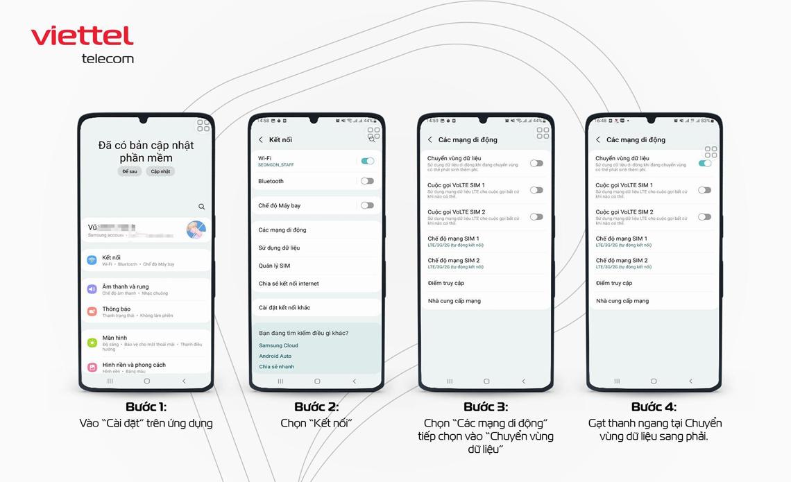 Các bước bật chuyển vùng dữ liệu trên điện thoại Samsung
