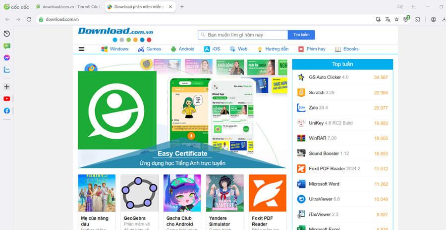 Cốc Cốc   141.0.116 Trình duyệt web hỗ trợ tải video, tải file cực nhanh