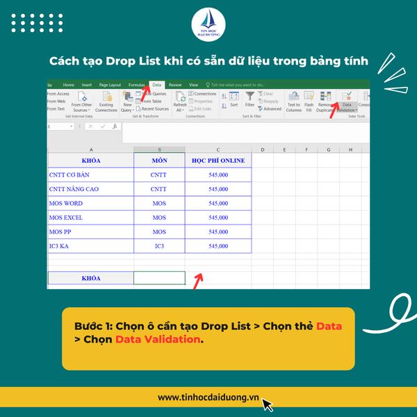 Dropdown bảng tính