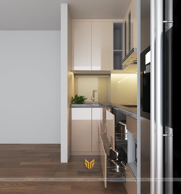 Tủ Bếp Acrylic hình chữ L màu trà sữa - CÔNG TY TNHH THIẾT KẾ KIẾN TRÚC VÀ THI CÔNG NỘI THẤT THUẬN PHÁT