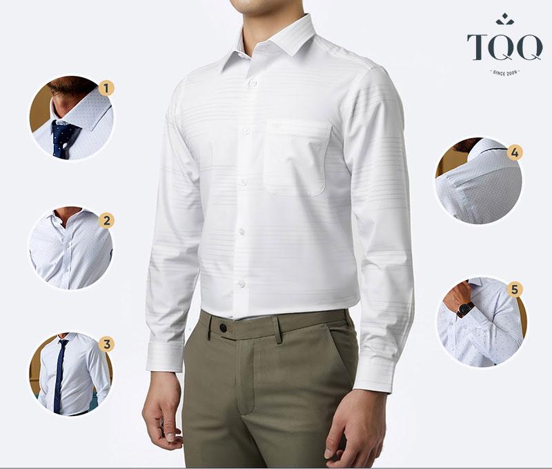 chiếc áo sơ mi nam có phần ngực nách, và lưng vừa vặn