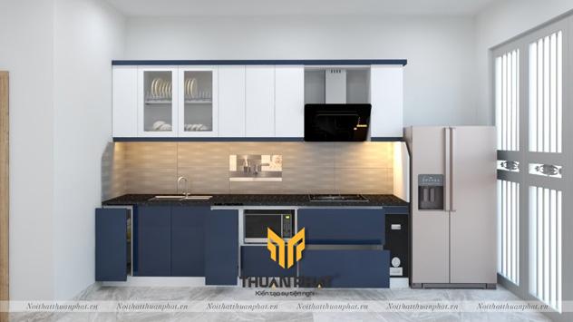 Tủ Bếp Acrylic màu Xanh đậm & Trắng sứ