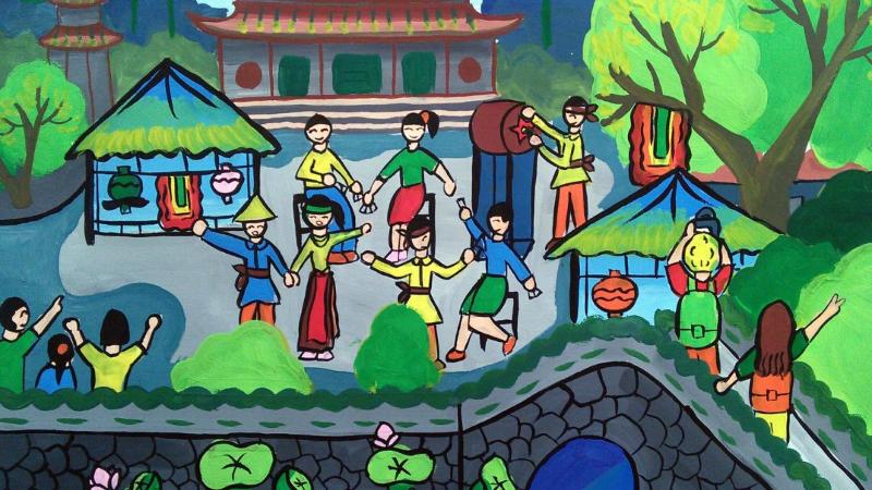 15+ Mẫu tranh đề tài lễ hội truyền thống Việt Nam đẹp nhất