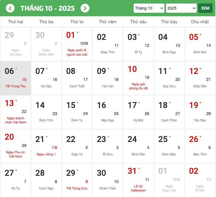 Còn bao nhiêu ngày là đến Trung Thu 2025?