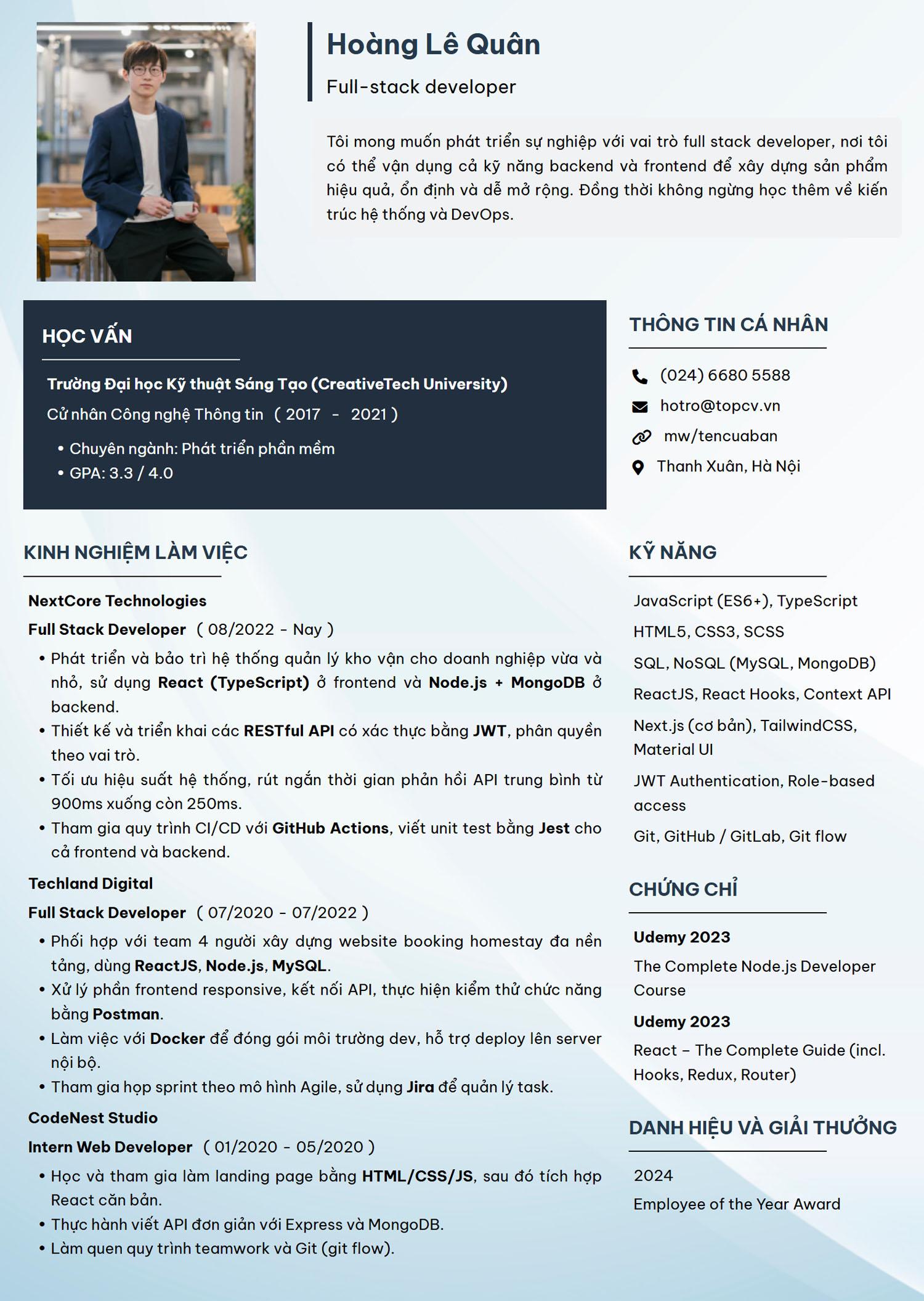 Mẫu CV xin việc tiếng Việt Đơn giản  chuẩn 2025