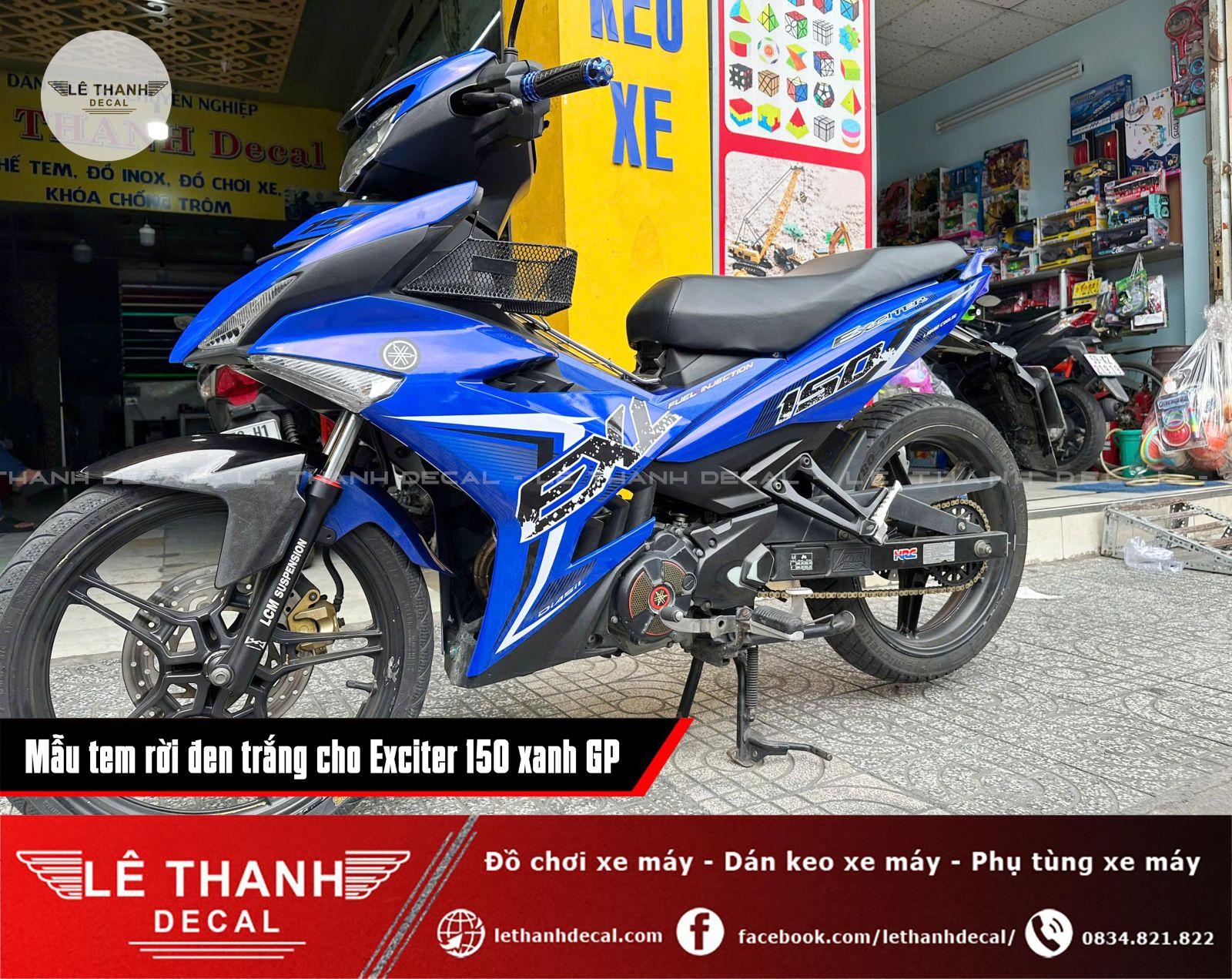 Dán tem rời đen trắng cho Exciter 150 xanh GP