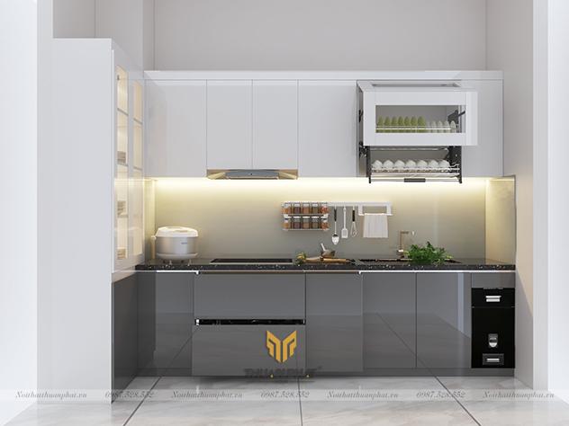 Tủ Bếp Acrylic ghi xám hình chữ L
