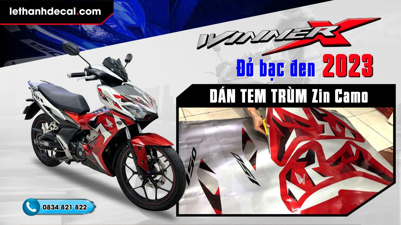 Dán tem trùm Zin Camo Winner X V2 đỏ bạc đen 2023